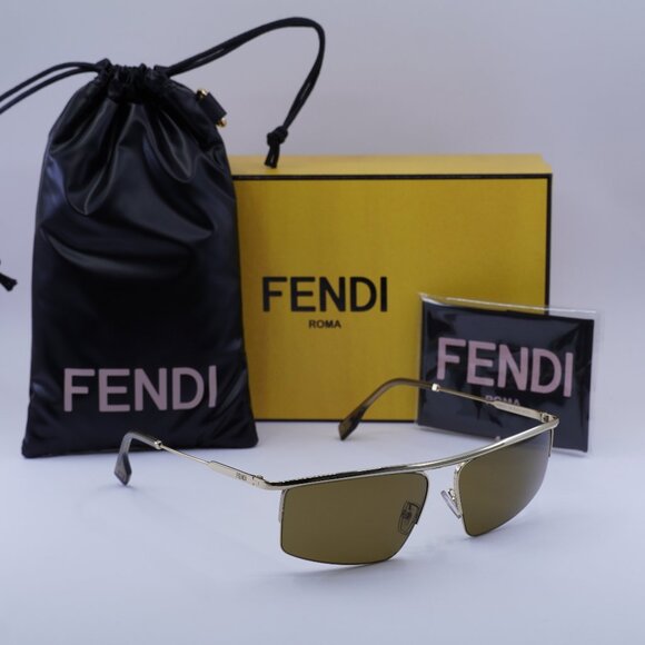 Fendi FE40141U 32E Rectangle Sunglasses - Gold/Brown - Picture 1 of 12